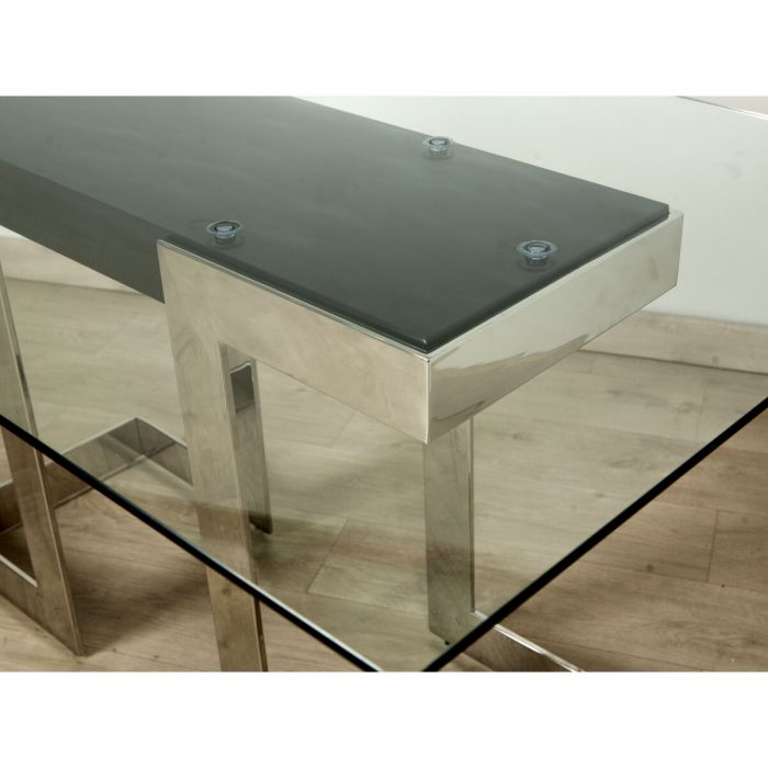 Mesa Romimex Plateado Vidrio Acero Inoxidable Cristal Templado 150 x 75 x 90 cm 1