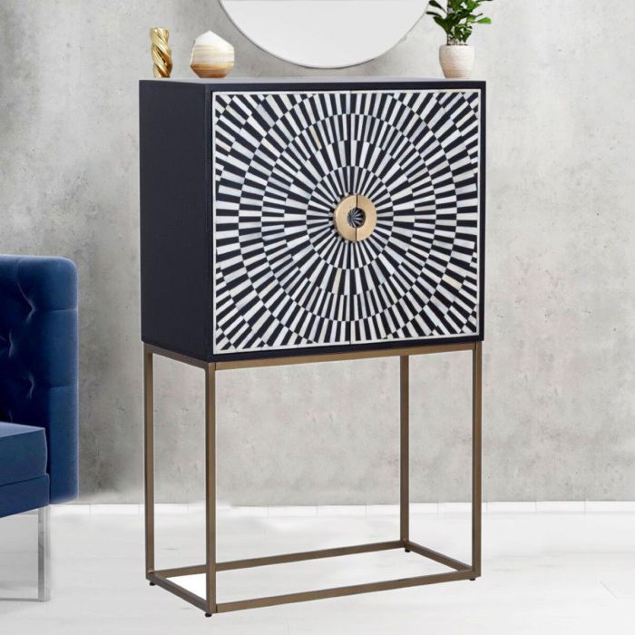 Armario Romimex Blanco Negro Dorado Metal Hueso Madera de acacia 80 x 125 x 40 cm 2