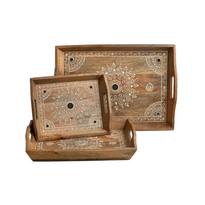 Set de bandejas para Alimentos Romimex Marrón Madera de mango 47 x 6 x 35 cm 3 Piezas