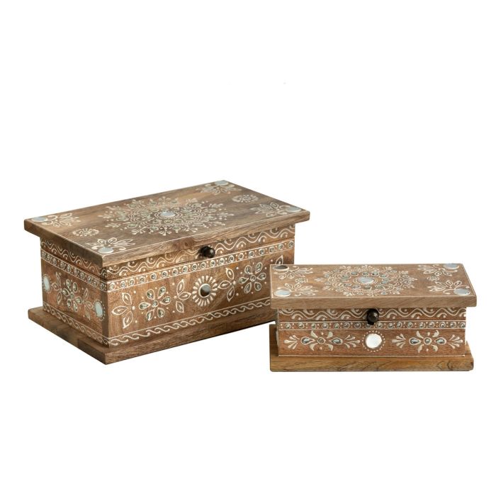 Juego de Cajas Decorativas Romimex Marrón Madera de mango 25 x 9 x 15 cm 2 Piezas