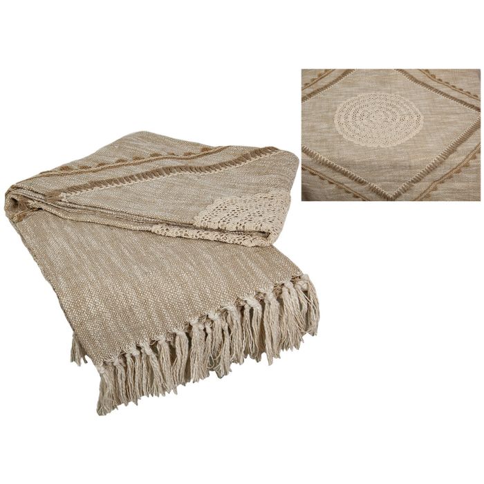 Manta Romimex Beige Bordado 125 x 150 x 150 cm