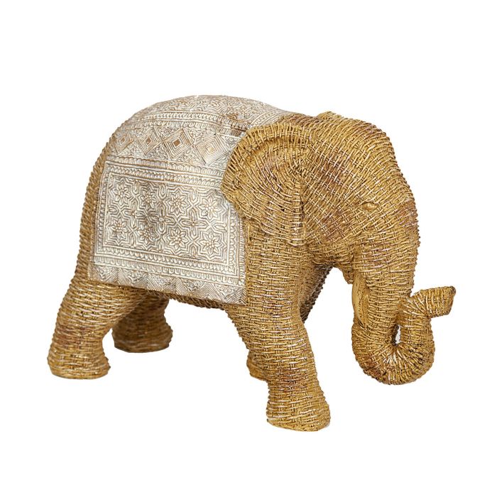 Figura Decorativa Romimex Beige Ratán Poliresina Elefante 29 x 20 x 12 cm