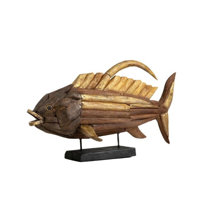 Figura Decorativa Romimex Dorado Madera Pez 80 x 50 x 20 cm