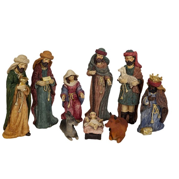 Set de Figuras Romimex Multicolor Resina 9 x 20 x 9 cm Nacimiento/Belén Reyes Magos 9 Piezas