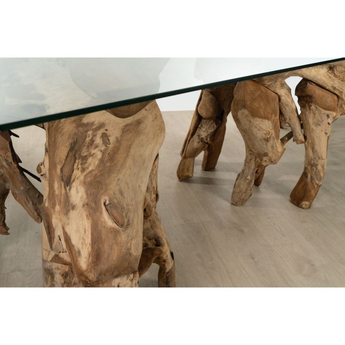 Mesa de Comedor Romimex Natural Vidrio madera de teca 180 x 75 x 100 cm 2