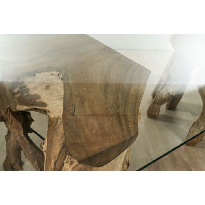 Mesa de Comedor Romimex Natural Vidrio madera de teca 180 x 75 x 100 cm 1