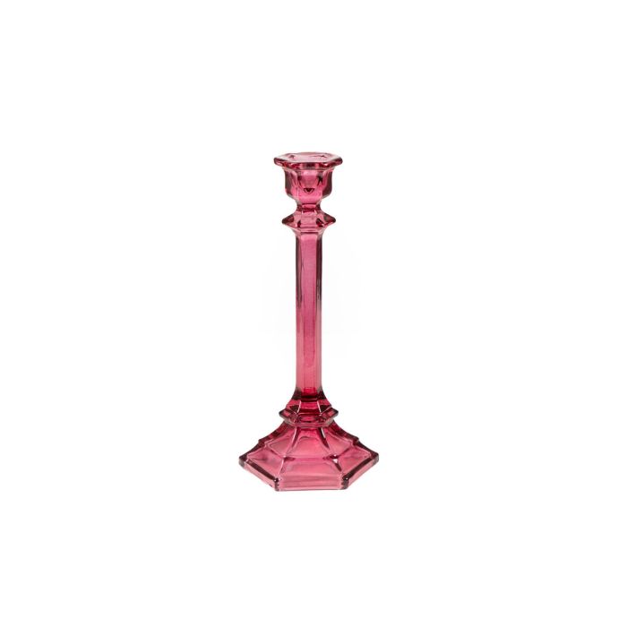 Portavelas Romimex Fucsia Vidrio 10 x 24 x 10 cm