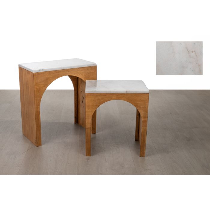 Set de mesas Romimex Blanco Natural Madera Mármol Madera de caucho Madera MDF 2 Piezas 1