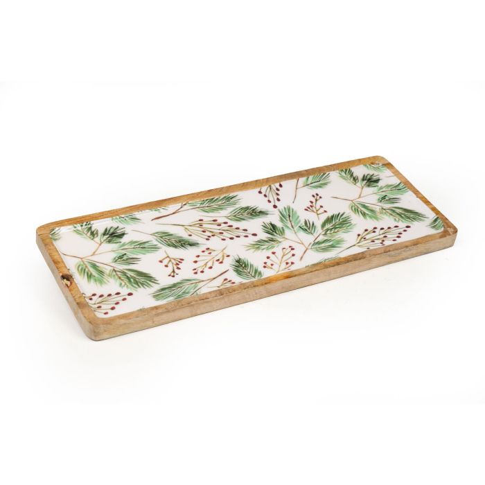 Bandeja de Aperitivos Romimex Blanco Verde Madera de mango Rectangular Hojas 42 x 2 x 16 cm