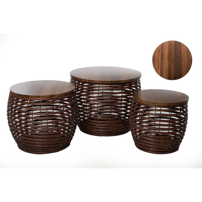 Set de mesas Romimex Marrón Madera Fibra 3 Piezas 1