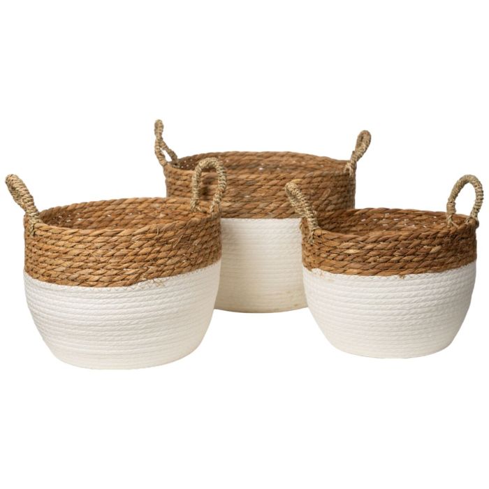 Juego de Cestos Romimex Blanco Fibra natural 32 x 25 x 32 cm 3 Piezas