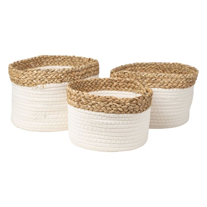 Juego de Cestos Romimex Blanco Natural Fibra natural 23 x 15 x 23 cm 3 Piezas