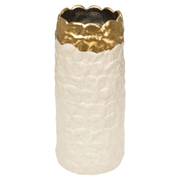 Florero Romimex Blanco Dorado Porcelana 13 x 27 x 13 cm