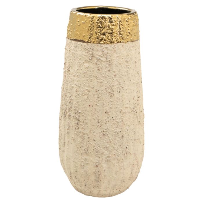 Florero Romimex Beige Dorado Porcelana 14 x 30 x 14 cm