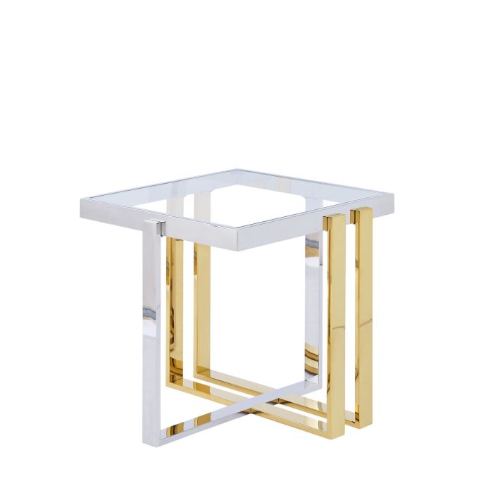 Mesa auxiliar Romimex Dorado Plateado Acero Inoxidable Vidrio templado 55 x 55 x 55 cm