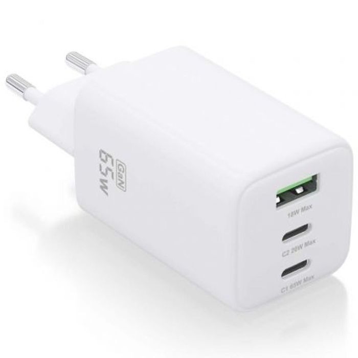 Cargador Gan de Pared Aisens ASCH-65W3P041-W/ 2xUSB Tipo-C/ 1xUSB/ 65W