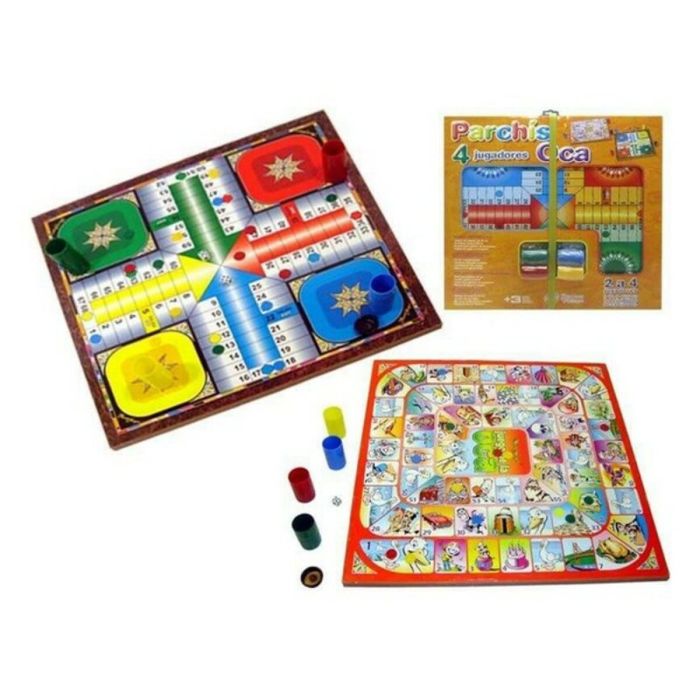 Tablero de madera parchis 4 y oca con accesorios 40,5x40,5x1,2 cm