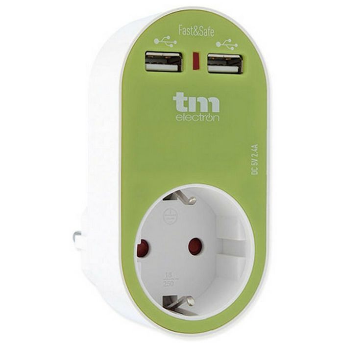 Enchufe Pared con 2 Puertos USB TM Electron Verde
