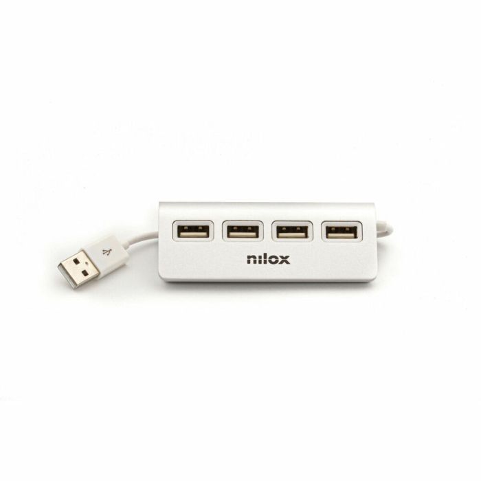 Nilox Hub 4 Puertos Usb 2.0 Cable 15,5 cm Aluminio Blanco