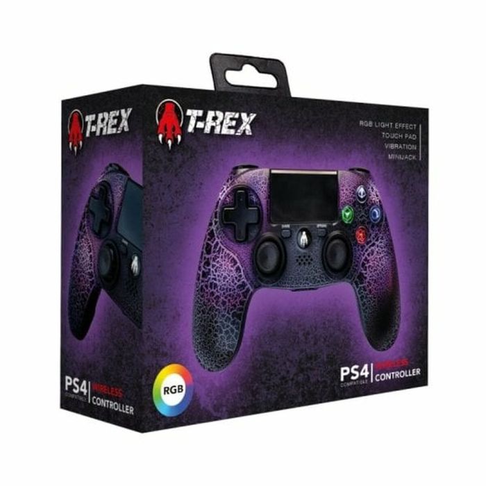 Mando Gaming Inalámbrico Indeca RGB T-REX Morado PlayStation 4 1