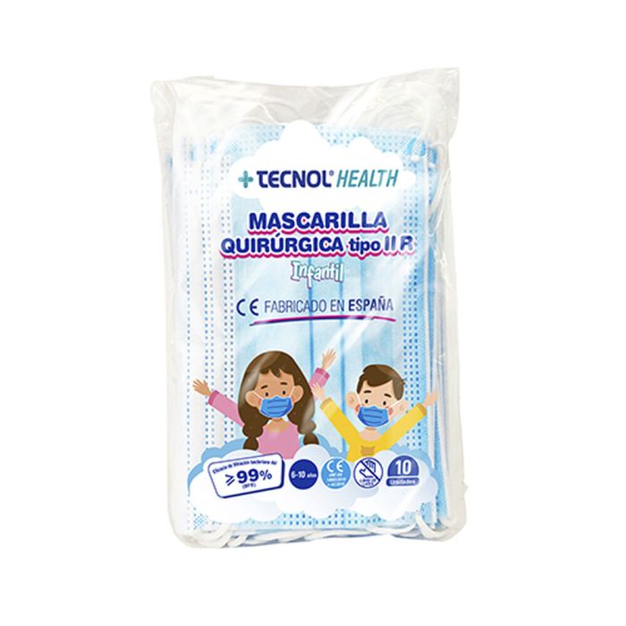 Mascarilla quirúrgica azul bolsa 10 unidades infantil. tecnol