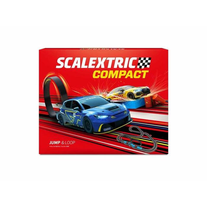 Pista scalextric jump & loop. incluye coches con luz,mando con turbo ,vallas,puente,rampa y looping 6,66m de pista 156x123 cm