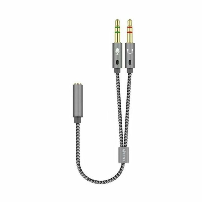 Cable Estéreo Aisens A128-0417/ Jack 3.5 Hembra - 2x Jack 3.5 Macho/ 25cm/ Gris