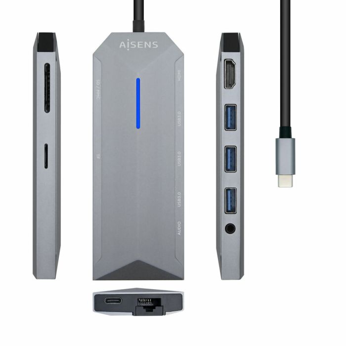 Hub USB Aisens ASUC-9P001-GR Gris 100 W (1 unidad)