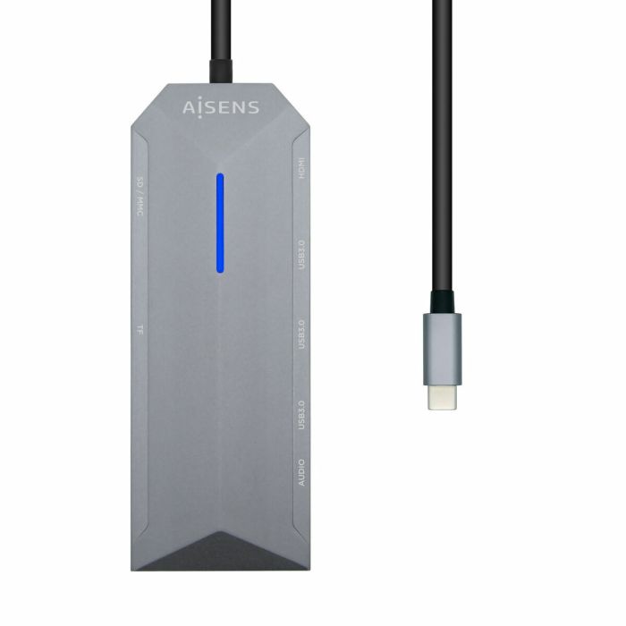 Hub USB Aisens USB-C Dock 9 en 1, USB-C a 1x HDMI, 1xRJ45, 3x USB, 1x PD, 1x Audio, 1x SD, 1x Micro SD, Gris, 15 cm 5