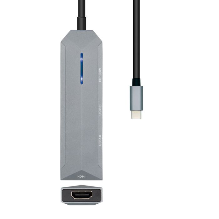 Hub USB Aisens USB-C dock 4 en 1, USB-C a 1xHDMI, 2xUSB, 1xPD, Gris, 15 cm 4