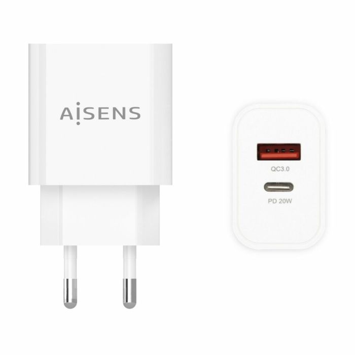 Aisens Cargador 1Xusb-C Pd3.0, 1Xusb-A Qc3.0 20 W Blanco