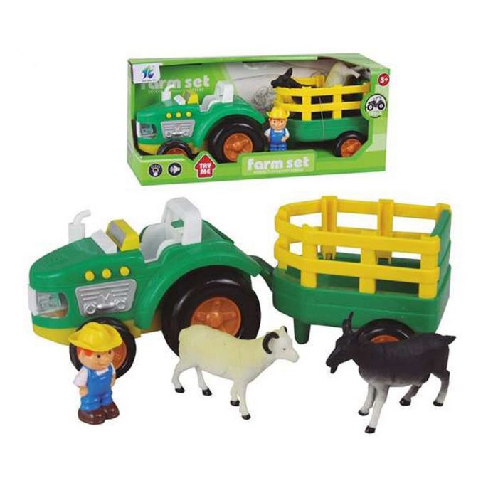 Tractor con remolque con 1 figura granjero y 2 cabras, luces y sonidos 10x33x13cm