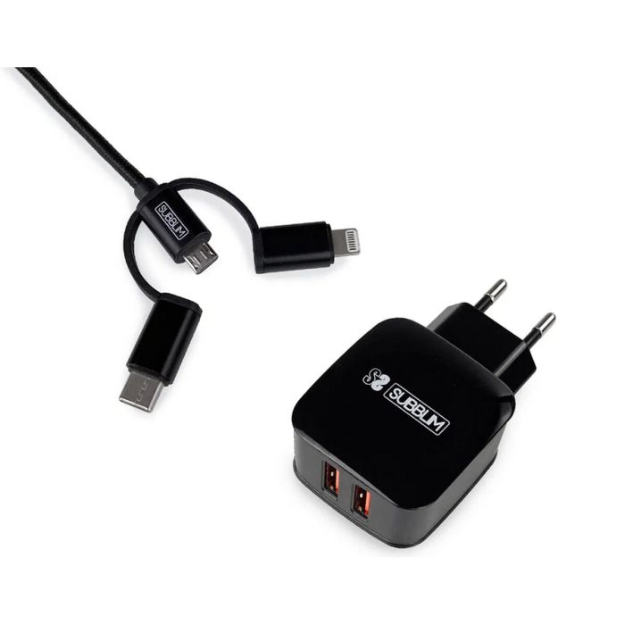 SUBBLIM CARGADOR ULTRA RAPIDO 2xUSB DE PARED PD18W+2.4A + Cable C to C