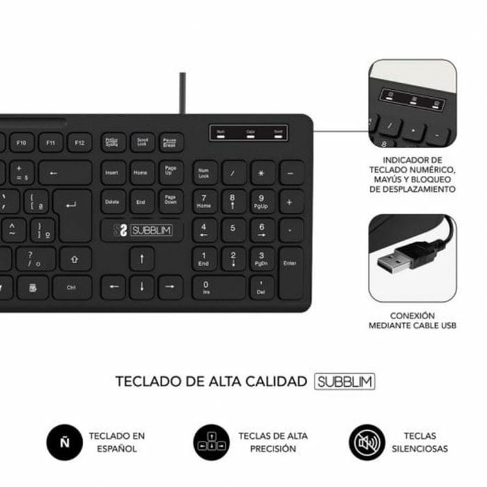 Teclado y Ratón Subblim SUBKBC-CSSK01 Negro QWERTY 1