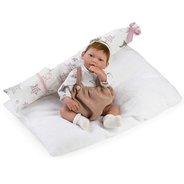 Muñeca reborn aitana, pelo especial moreno, pelele de pana marrón, camisa con estrellas.38cm Muñeca reborn aitana, pelo especial moreno, pelele de pana marrón, camisa con estrellas.38cm