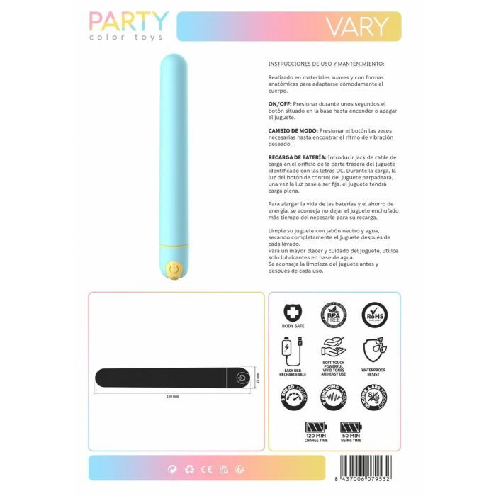 Vibrador Party Color Toys Azul 3