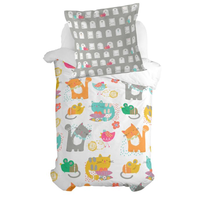 Funda de almohada HappyFriday Moshi Moshi Cat & mouse Multicolor 80 x 80 cm 1