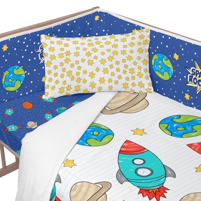 Protector de Cuna HappyFriday Mr Fox Space rocket Multicolor 210 x 40 cm 2