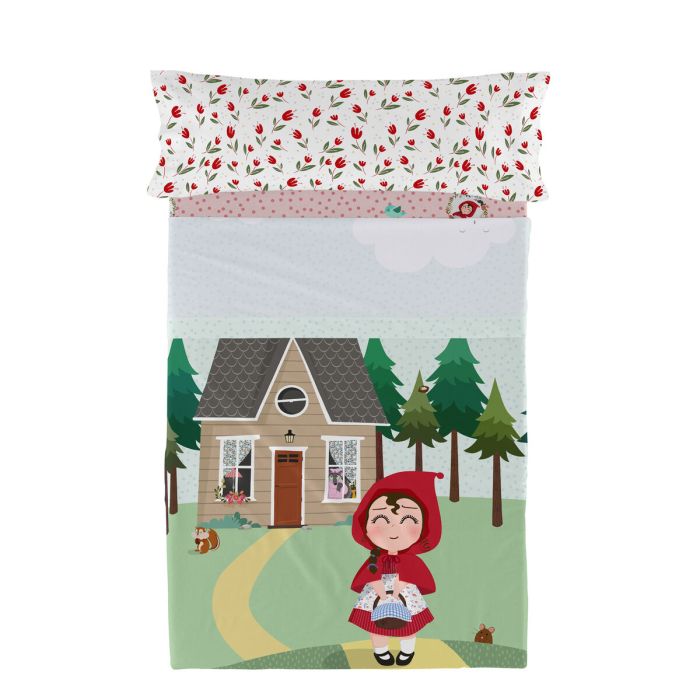 Juego de Sábanas HappyFriday Mr Fox Red Riding Hood Multicolor Cama de 80/90 2 Piezas