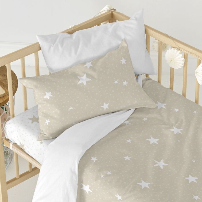 Sábana Bajera HappyFriday BASIC KIDS Blanco Beige 70 x 140 x 14 cm Estrellas 3