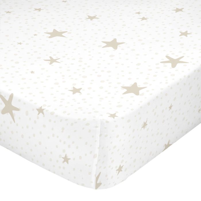 Sábana Bajera HappyFriday BASIC KIDS Blanco Beige 70 x 140 x 14 cm Estrellas