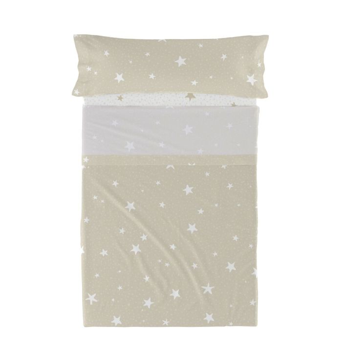 Juego de Sábanas HappyFriday Basic Kids Little star Beige Cama de 105 180 x 270 cm 2 Piezas