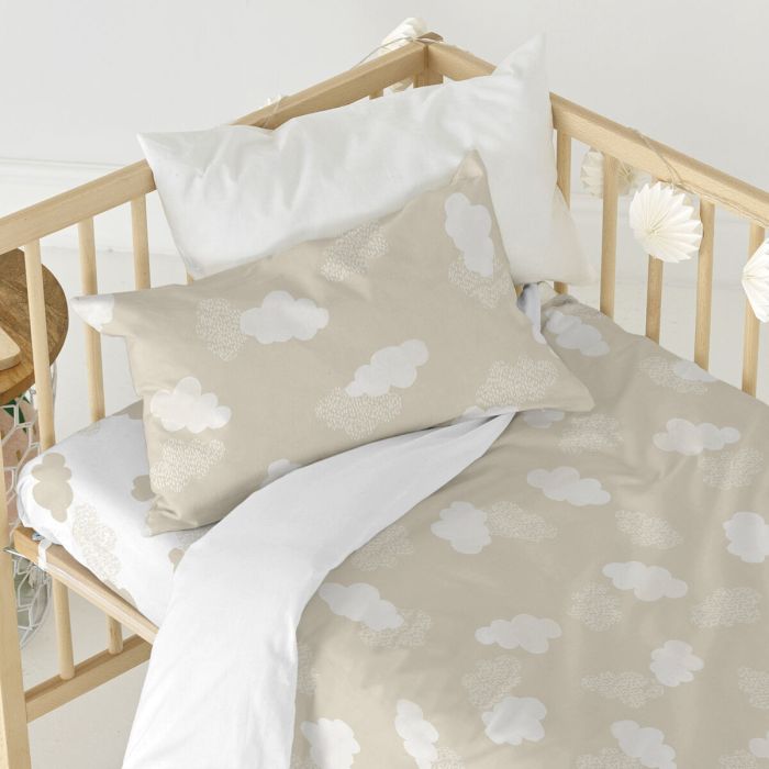 Sábana Bajera HappyFriday BASIC KIDS Blanco Beige 70 x 140 x 14 cm Nubes 3