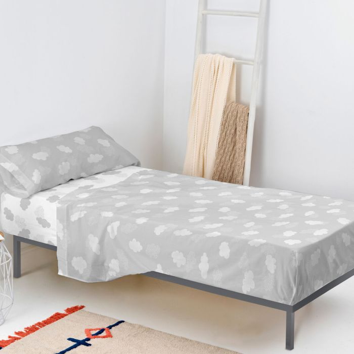 Juego de Sábanas HappyFriday Basic Kids Clouds Gris Cama de 105 180 x 270 cm 2 Piezas 4