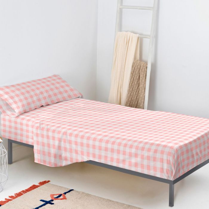 Juego de Sábanas HappyFriday Basic Kids Vichy Rosa Cama de 105 180 x 270 cm 2 Piezas 3