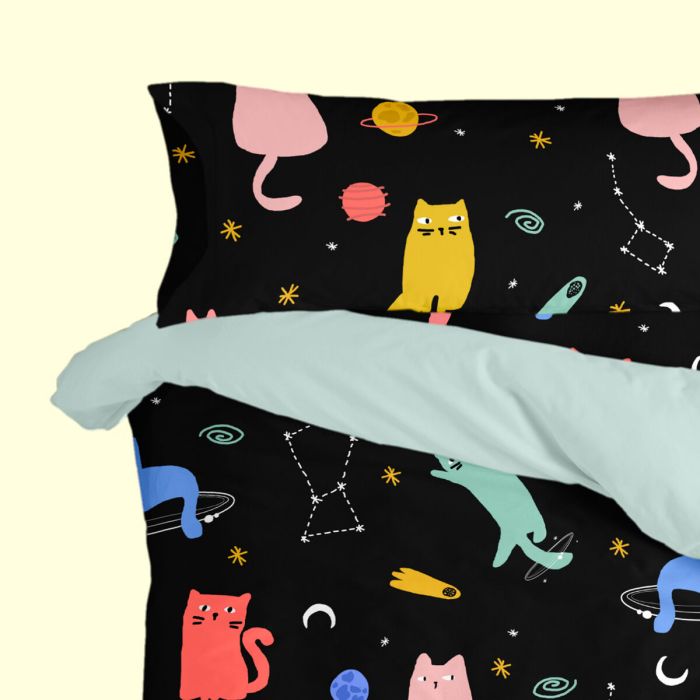 Funda de almohada HappyFriday Aware Cosmic cats Multicolor 45 x 125 cm 2