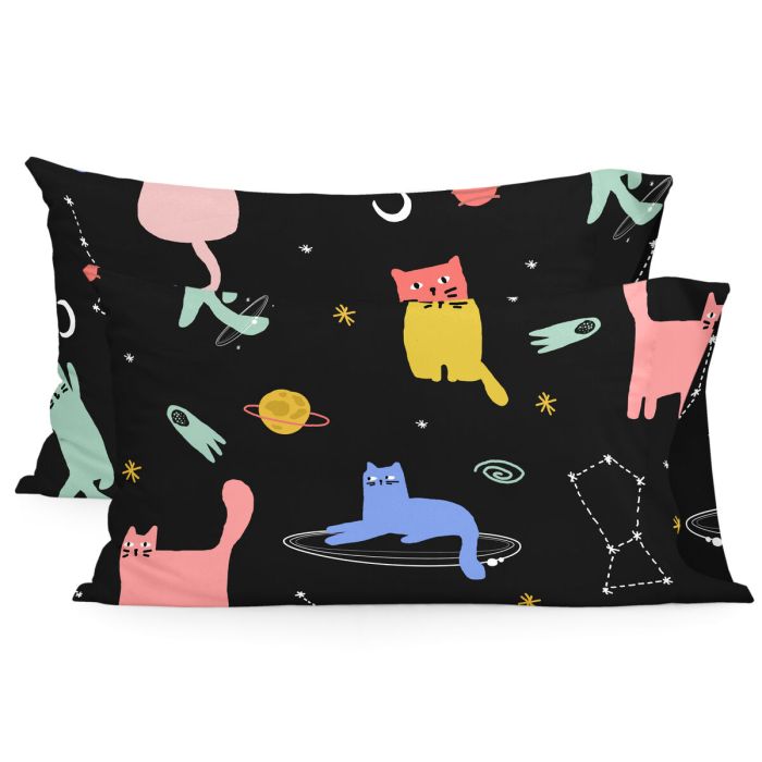 Funda de almohada HappyFriday Aware Cosmic cats Multicolor 50 x 75 cm (2 Unidades)