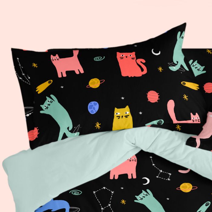 Funda de almohada HappyFriday Aware Cosmic cats Multicolor 50 x 75 cm (2 Unidades) 2