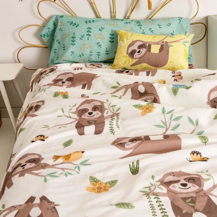 Juego de funda nórdica HappyFriday Moshi Moshi Happy Sloth Multicolor Cama de 105 2 Piezas 4