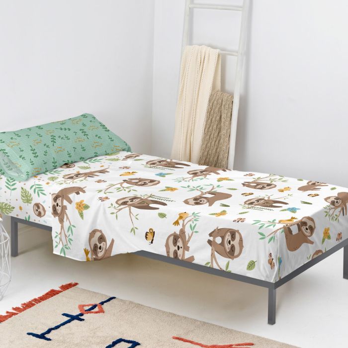 Juego de Sábanas HappyFriday Moshi Moshi Happy sloth Multicolor Cama de 105 2 Piezas 4